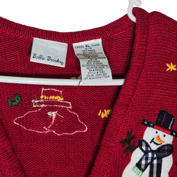 Bobbie Brooks Red Ice Skating Snowmen Christmas Sweater Vest Women's XL 16-18 - Picture 3 of 5